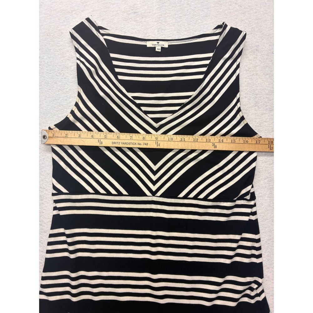 Tom Tailor Casual Sleeveless Midi Dress Nautical Chevron Striped 40 Black - Picture 8 of 11